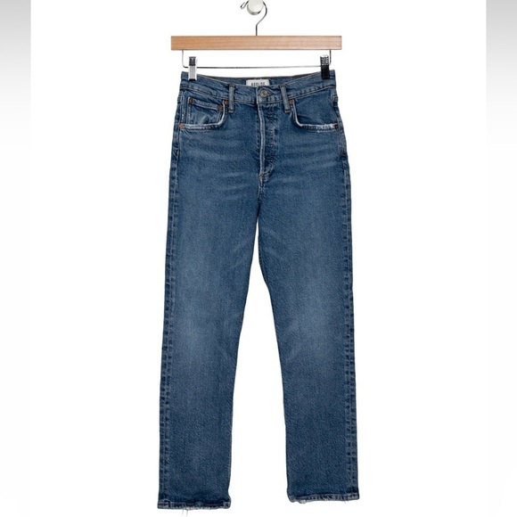 Agolde Denim - AGOLDE MID RISE STRAIGHT LEG RILEY CROP JEANS LIGHT WASH WITH DISTRESSED ACCENTS